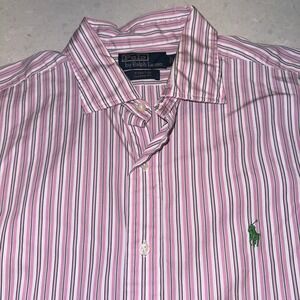 Polo Ralph Lauren Stanton Dress Shirt Men's XL Pink Striped Classic Fit L/S EUC